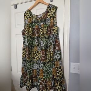 Anthony Richards Vintage Funky Print Peplum Hem Tropical MuMu Dress 2XL